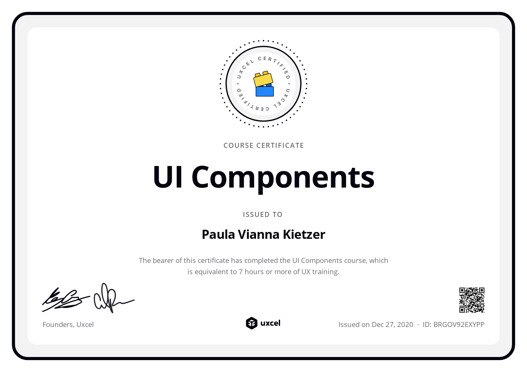 Paula Vianna Kietzer's certificate